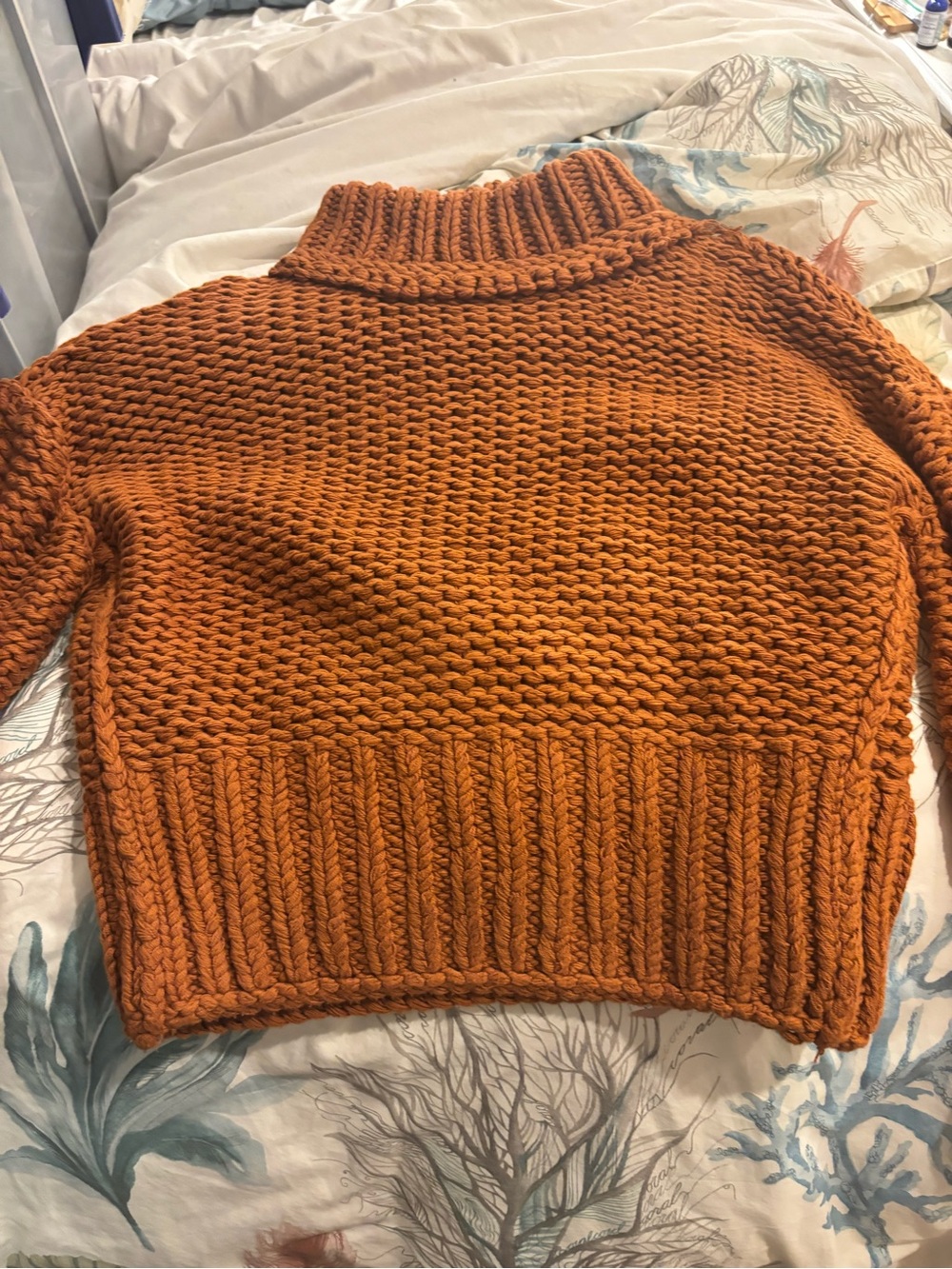 Free People Chunky Knit Turtleneck Sweater in Tuscan Earth Rust - Picture 2 of 5